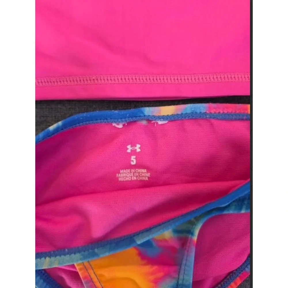 Under Armour Girls Pink Rash Guard Tie Dye Bikini Swimsuit Set Size 5